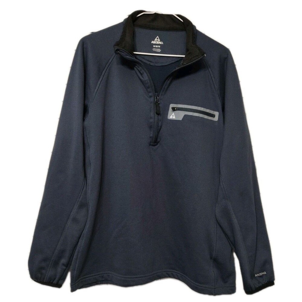 Ascend Men’s Med Blue Pullover 1/4 Zip Fleece Jacket Shirt Outdoor Hiking Logo